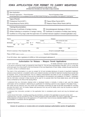 Iowa Application for Permit to Carry Weapons