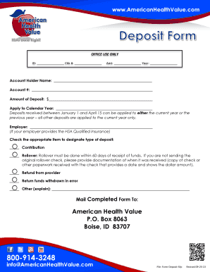 Health Savings Account Deposit Slip