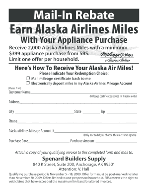 Alaska Airlines Miles Mail-In Rebate Form