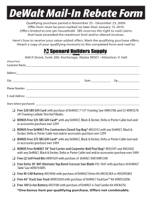 DeWalt Mail-In Rebate Form