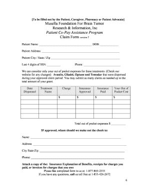 Musella Foundation Brain Tumor Co-Pay Assistance Claim Form