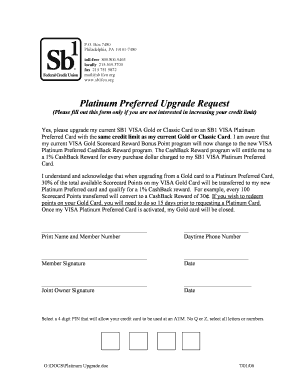 SB1 VISA Platinum Preferred Upgrade Request