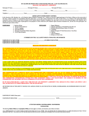 Mt. Bachelor Release and Indemnity Agreement