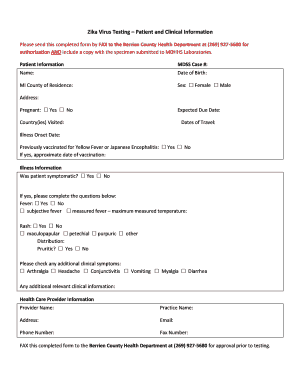 Zika Virus Testing Patient Information Form