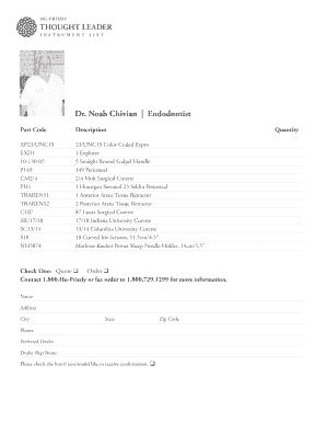 Dental Instrument Order Form