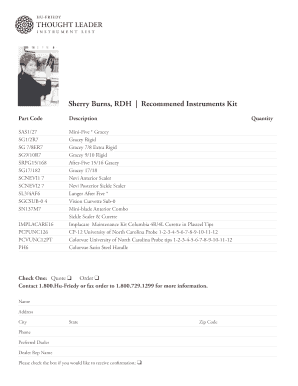 Dental Instruments Kit Order Form