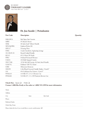 Dental Instrument Order Form