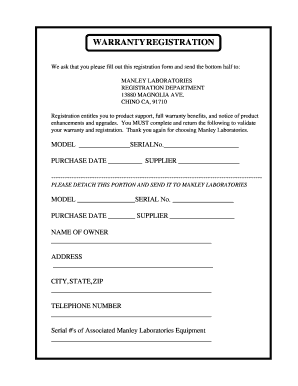 Manley Laboratories Warranty Registration Form