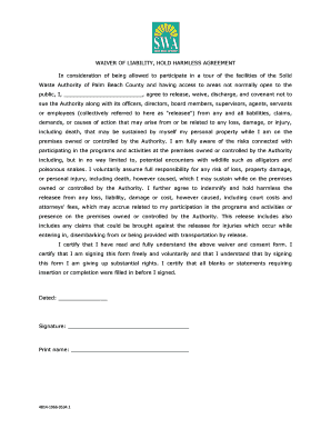 Waiver of Liability for Solid Waste Authority Tour