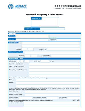 Personal Property Claim Report