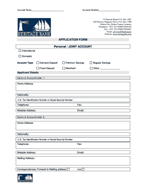 Heritage Bank Personal Joint Account Application