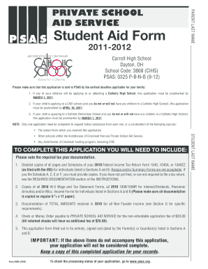 Private School Aid Form