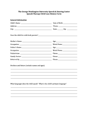 Child Case History Form