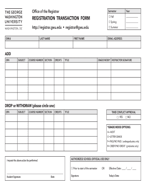 GWU Registration Transaction Form