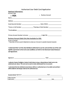 Authorized User Debit Card Application