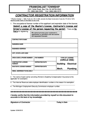 Michigan Contractor Registration Form