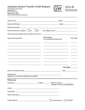 Graduate Student Transfer Credit Request