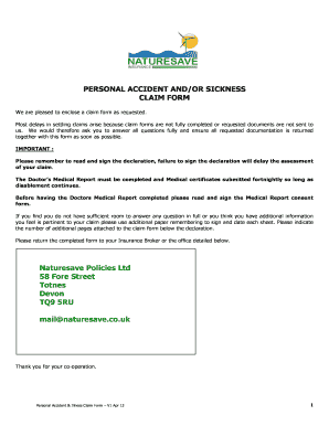 Personal Accident and Sickness Claim Form