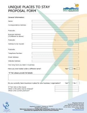Unique Places to Stay Insurance Proposal Form