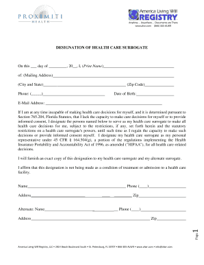 Florida Health Care Surrogate Designation Form