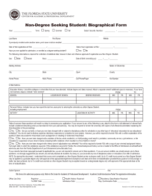 Non-Degree Seeking Student Biographical Form