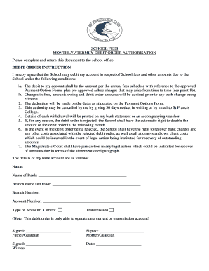 School Fees Debit Order Authorization