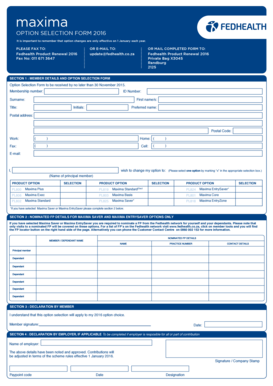 Fedhealth Product Renewal Option Selection Form 2016