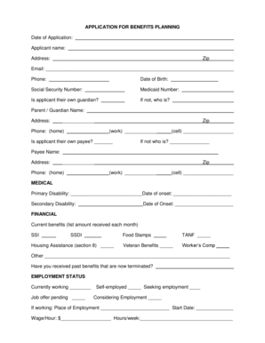 Benefits Planning Application Form