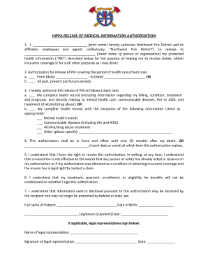 HIPAA Medical Information Release Authorization