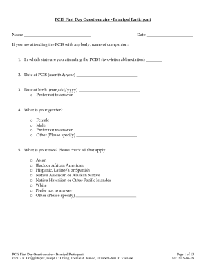 PCIS First Day Questionnaire
