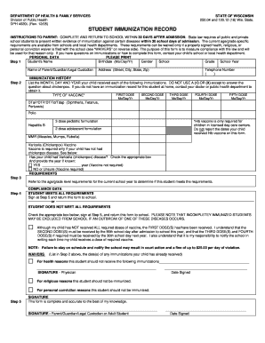 Wisconsin Student Immunization Record