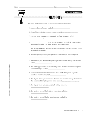 Memory Review Worksheet