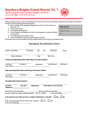 Dearborn Heights School District Enrollment Form