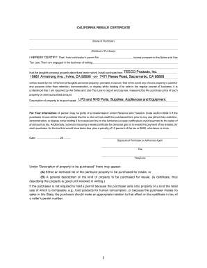 California Resale Certificate