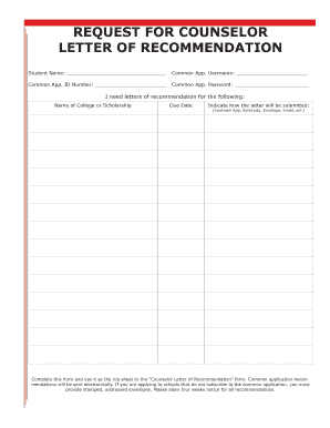 Student Information Form for Counselor Letter of Recommendation