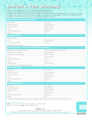 CULTEC Limited 1-Year Warranty Registration Form