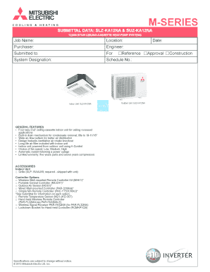 Mitsubishi Electric Ceiling Cassette Heat Pump Submittal Form
