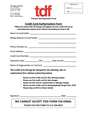Theatre Development Fund Credit Card Authorization Form
