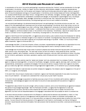 2016 Waiver and Release of Liability for Equestrian Activities