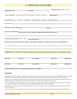 Camper Health Form