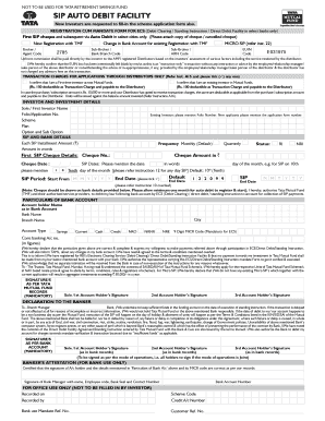 Tata Mutual Fund SIP Auto Debit Registration Form