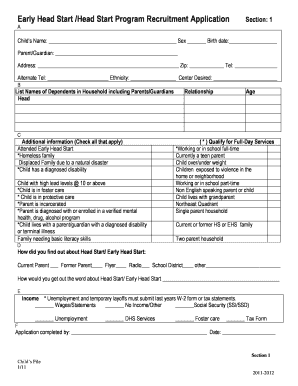Head Start Program Recruitment Application