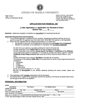 Ateneo de Manila High School Financial Aid Application