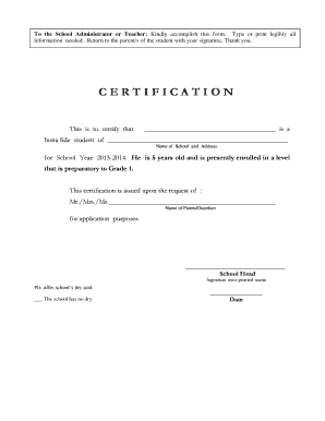 Student Certification Form