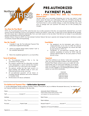 Pre-Authorized Payment Plan Agreement