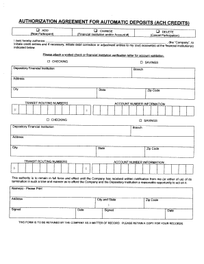 Authorization Agreement for Automatic Deposits