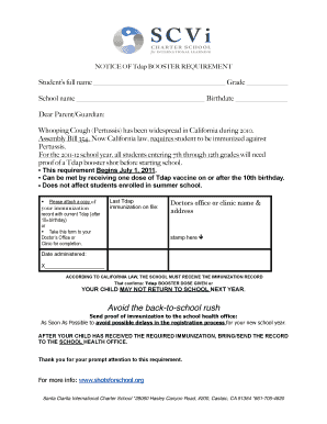 California Tdap Booster Requirement Notice