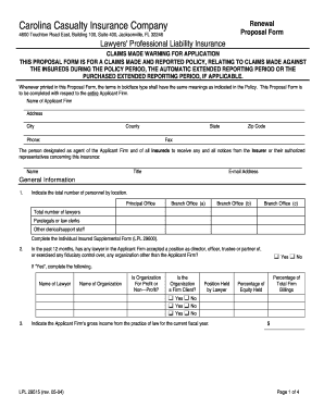Lawyers' Professional Liability Insurance Proposal Form