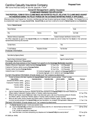 Nonprofit Management Liability Insurance Proposal Form