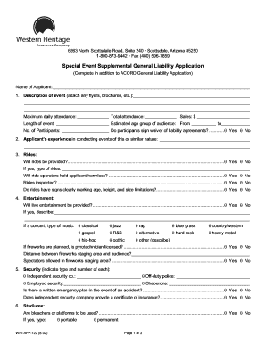 Special Event Supplemental General Liability Application